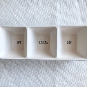 Rae Dunn White Ceramic Divided Tray Serving Dish Cheese Onions Chips Nachos